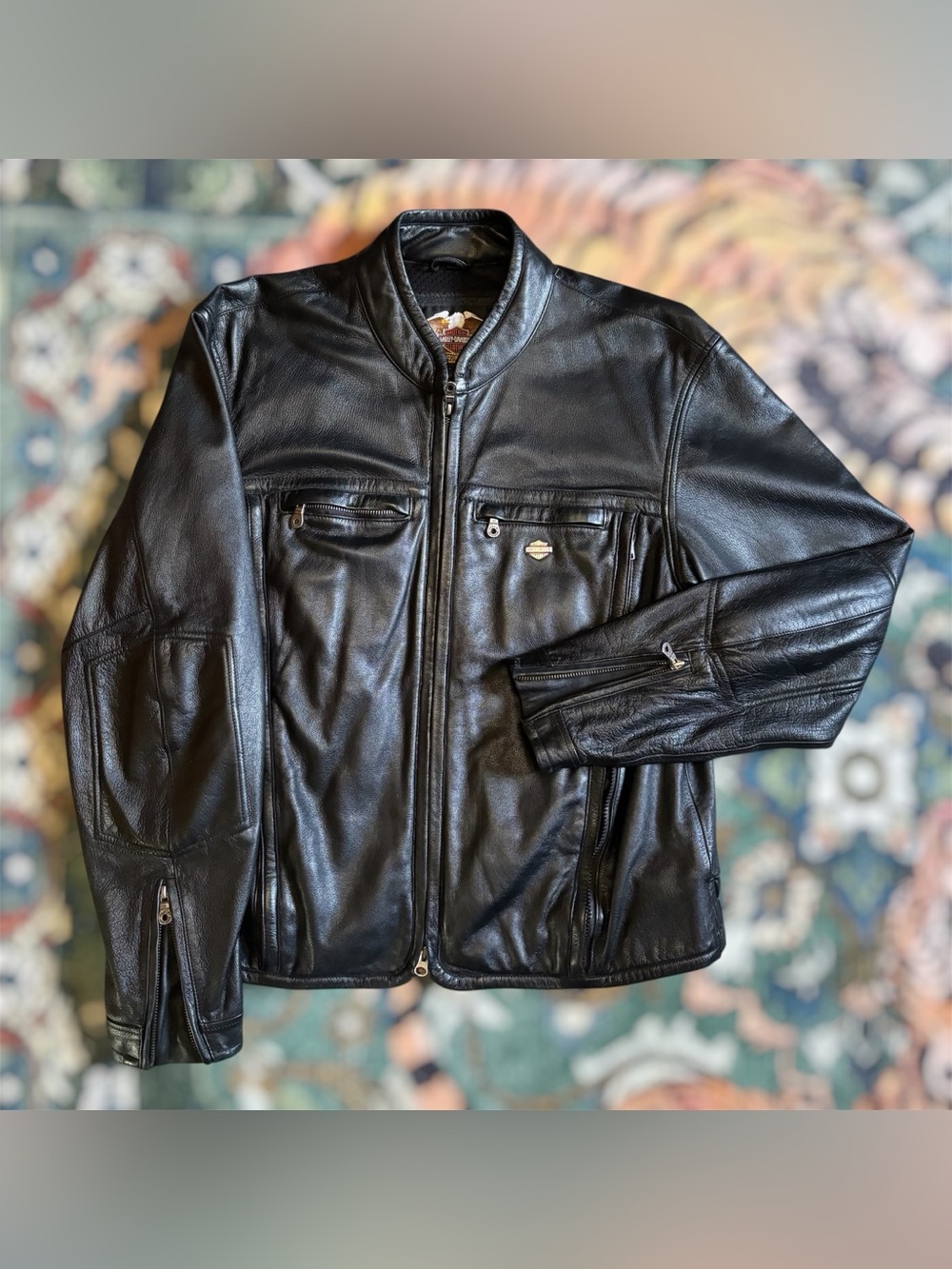 Vintage Harley Davidson Leather Cafe Racer Motorcycle Jacket Full Zip Vented L